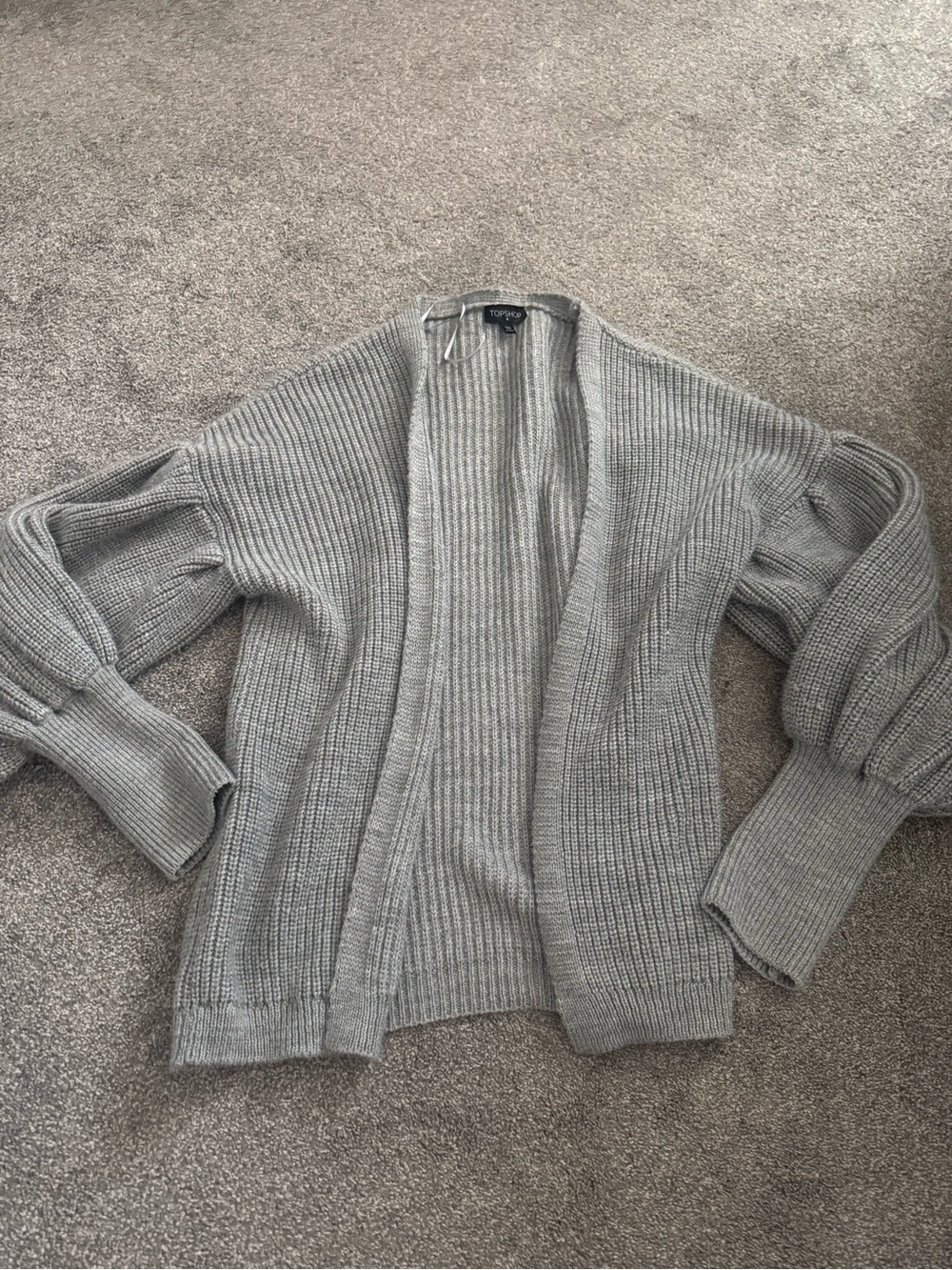 Topshop Grey Ribbed Open Cardigan Sz M